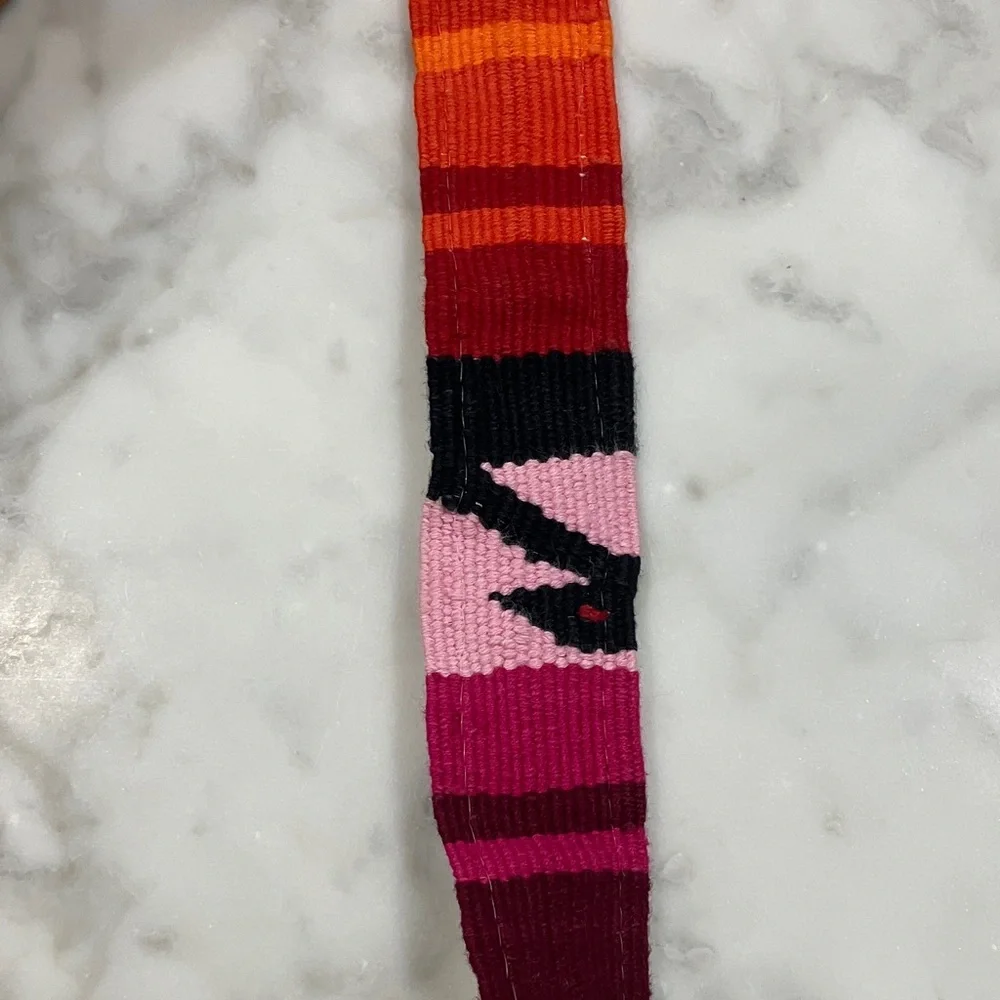 Vintage Colorful Striped Belt with Brown leather Buckle adjustable Guatemala OS
